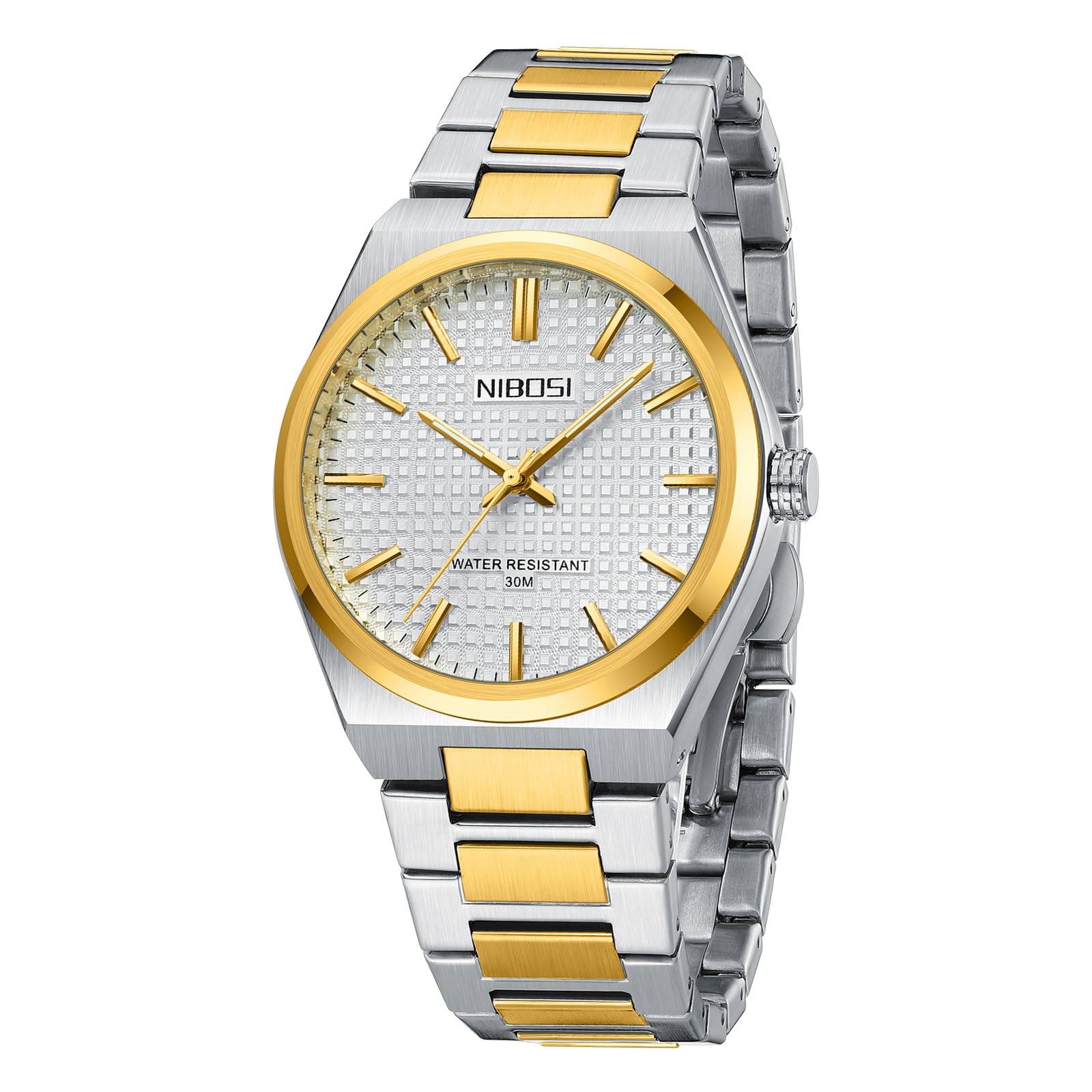 NIBOSI Watches for Men Business Fashion Stylish Mens Watch Waterproof Chronograph Date Quartz Men Wrist Watch Stainless Steel Strap (Gold White) (B0D9L8WHMC) Amazon Price History, Amazon Price Tracker