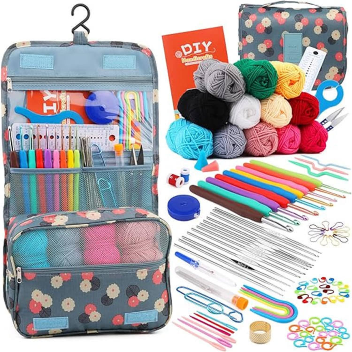 Tusmad 130PCS Crochet Kit for Beginners & Adults – Upgraded Hanging Crochet Set with Crochet Yarn, Ergonomic Soft Grip Hooks & Knitting Tools – Complete Crochet Starter Kit for Crafting, Green-image-31