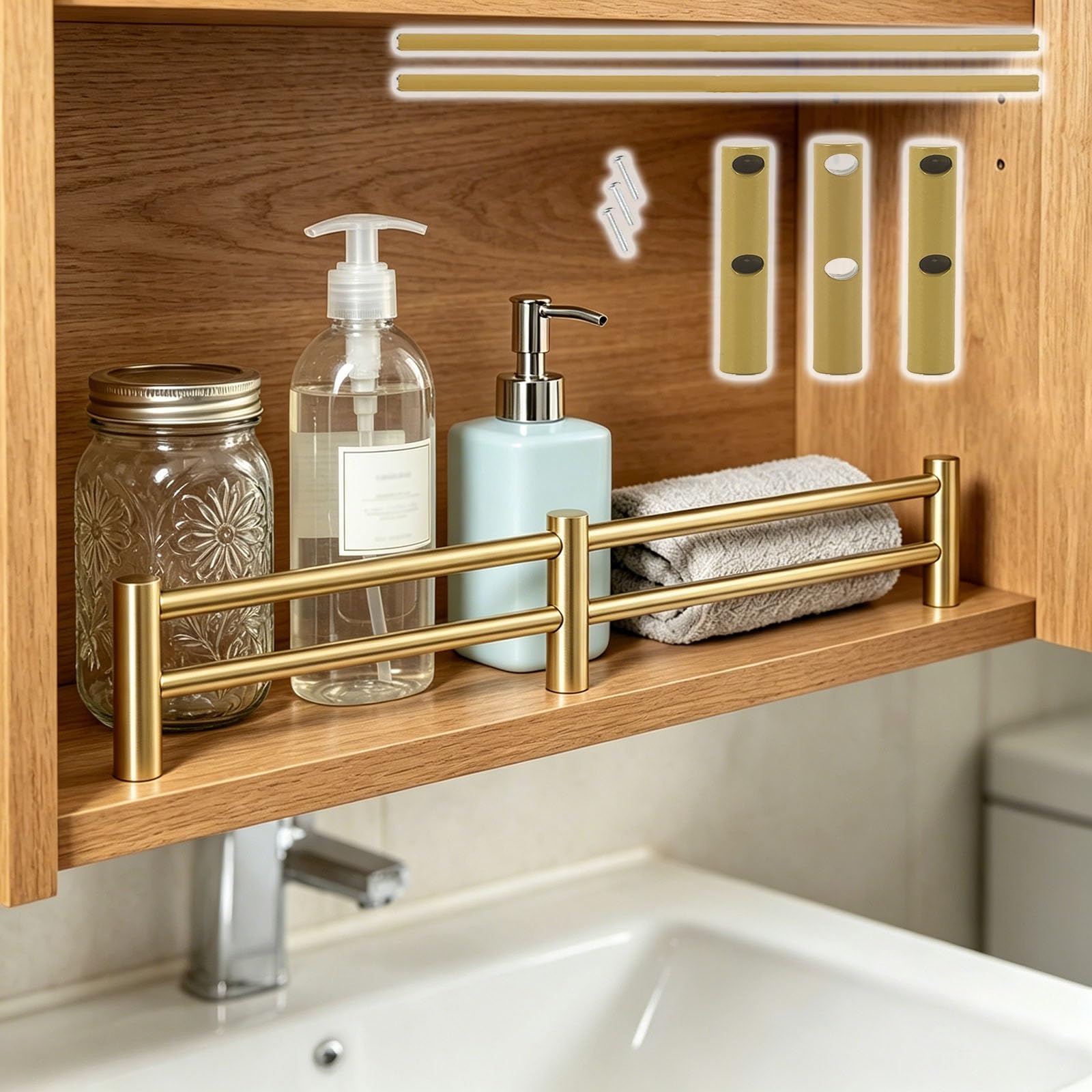 Cabinet Decorative Guardrail Bar Set, Stainless Steel Shelf Edge Protector for Store Displays, Minimalist Tipping Barrier Rod(Gold,36in/92cm)