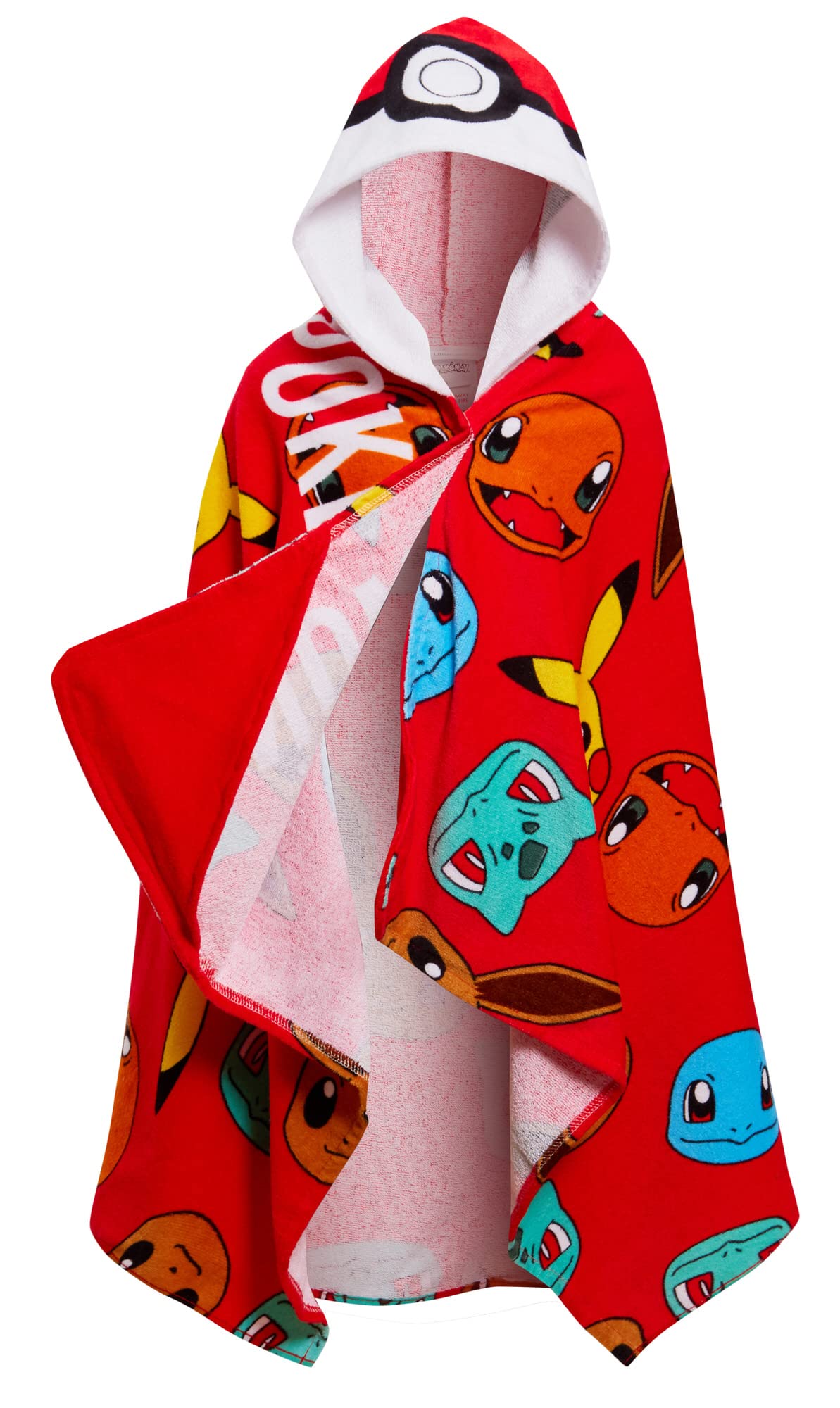 Pokémon Serviette à Capuche 100% Coton pour Enfants - Poncho Pokeball Pikachu - Serviette de Plage et Bain - Wrap à Langer