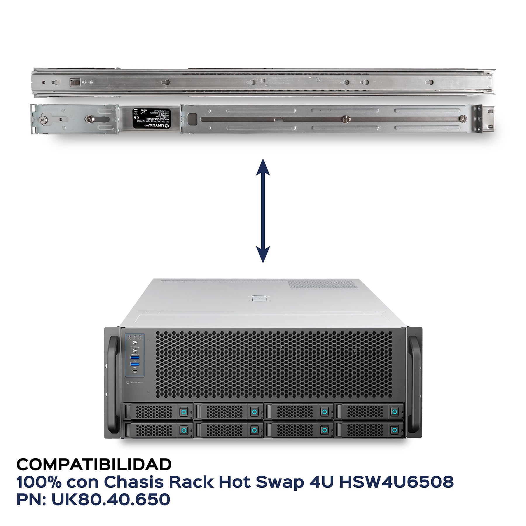 UNYKAch Juego de Dos Guías Telescópicas - Railes Rack RG6508 - Compatibles con Chasis Rack Hot Swap 4U UK80.40.650 (Modelo HSW4U6508)