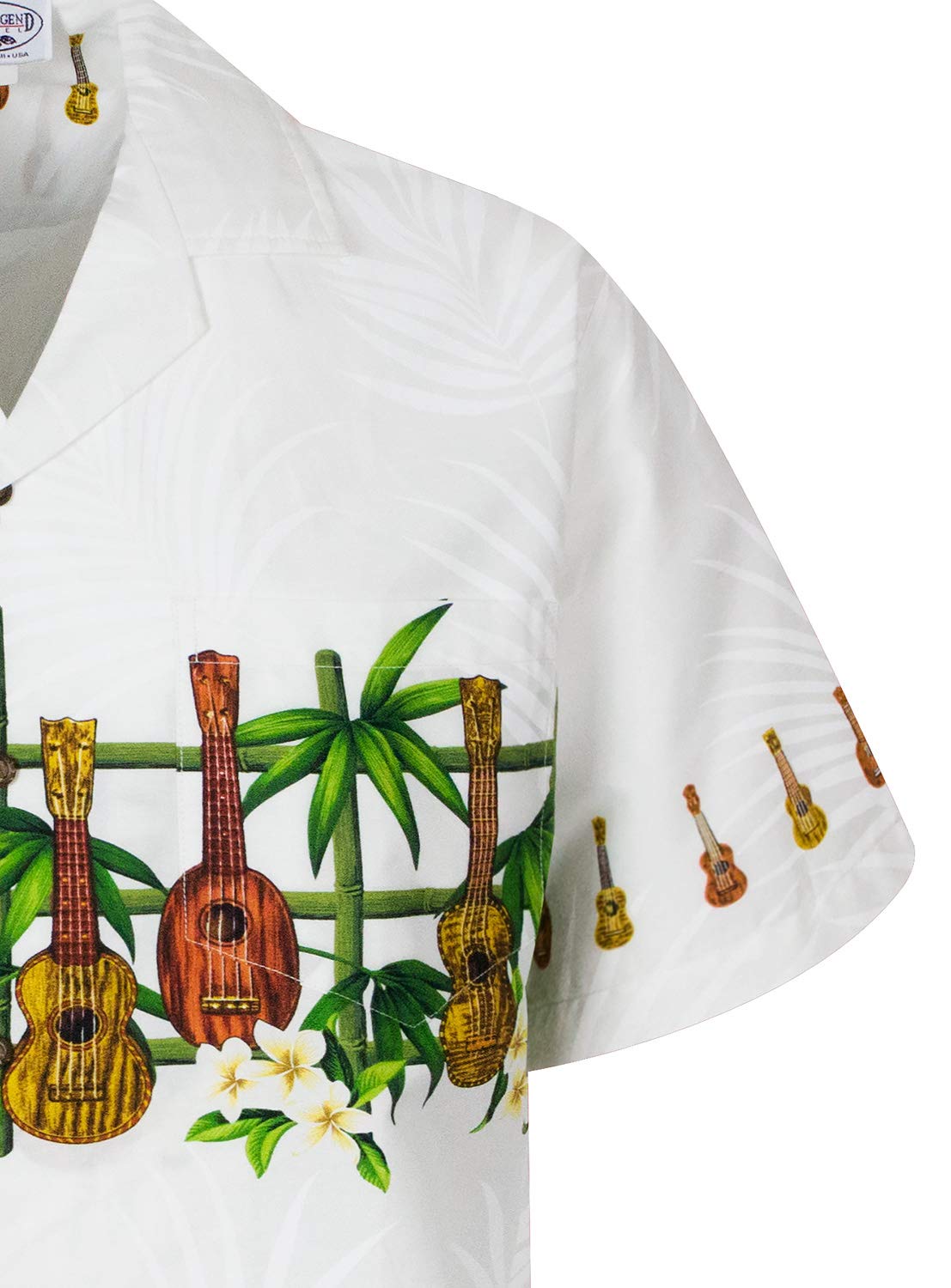 P.L.A. | Original Camicia Hawaiana | Signori | S - 4XL | Maniche Corte | Tasca Frontale | Hawaii Stampa | Palme | Pappagallo | Bianco