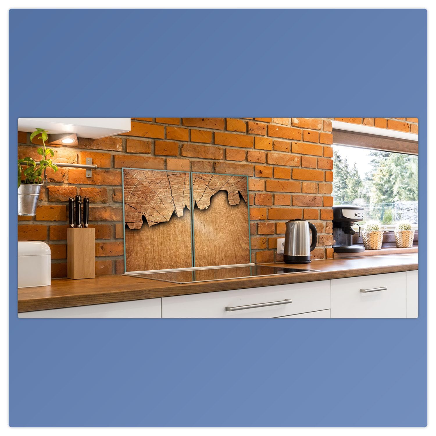 Herdabdeckplatte Abdeckung Ceranfeld Abdeckplatte Schneidebrett 2-Teilig 80x52 Holz Braun Spritzschutz Glasplatte Ceranfeldabdeckung Schutz Herdschutz Sicherheitsglas Glasschneidebrett 2x40x52
