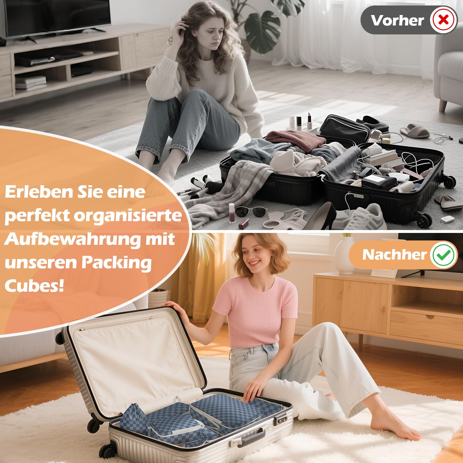 Compression Packing Cubes - Set di 8 cubetti di imballaggio, a compressione, impermeabile, per zaino e valigia, per borsa da trasporto, leggero, organizer da viaggio