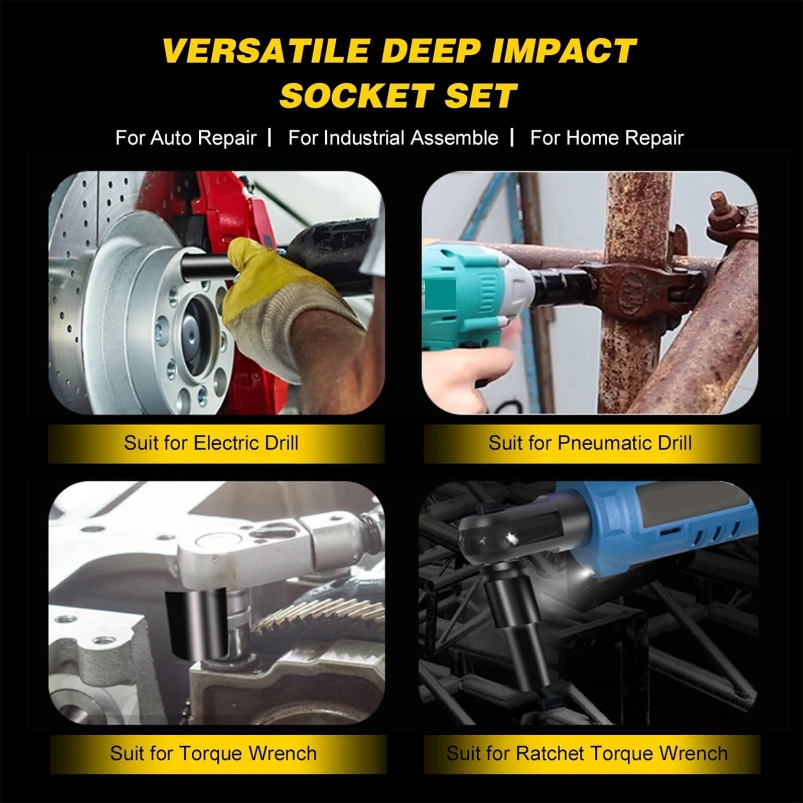 Juego De Llaves De Vaso De Impacto Métricas De 1/2 ", 10 Uds., Juego De Llaves De Vaso Profundo For Herramientas De Reparación Neumática De Aire (Size : 8-24mm)