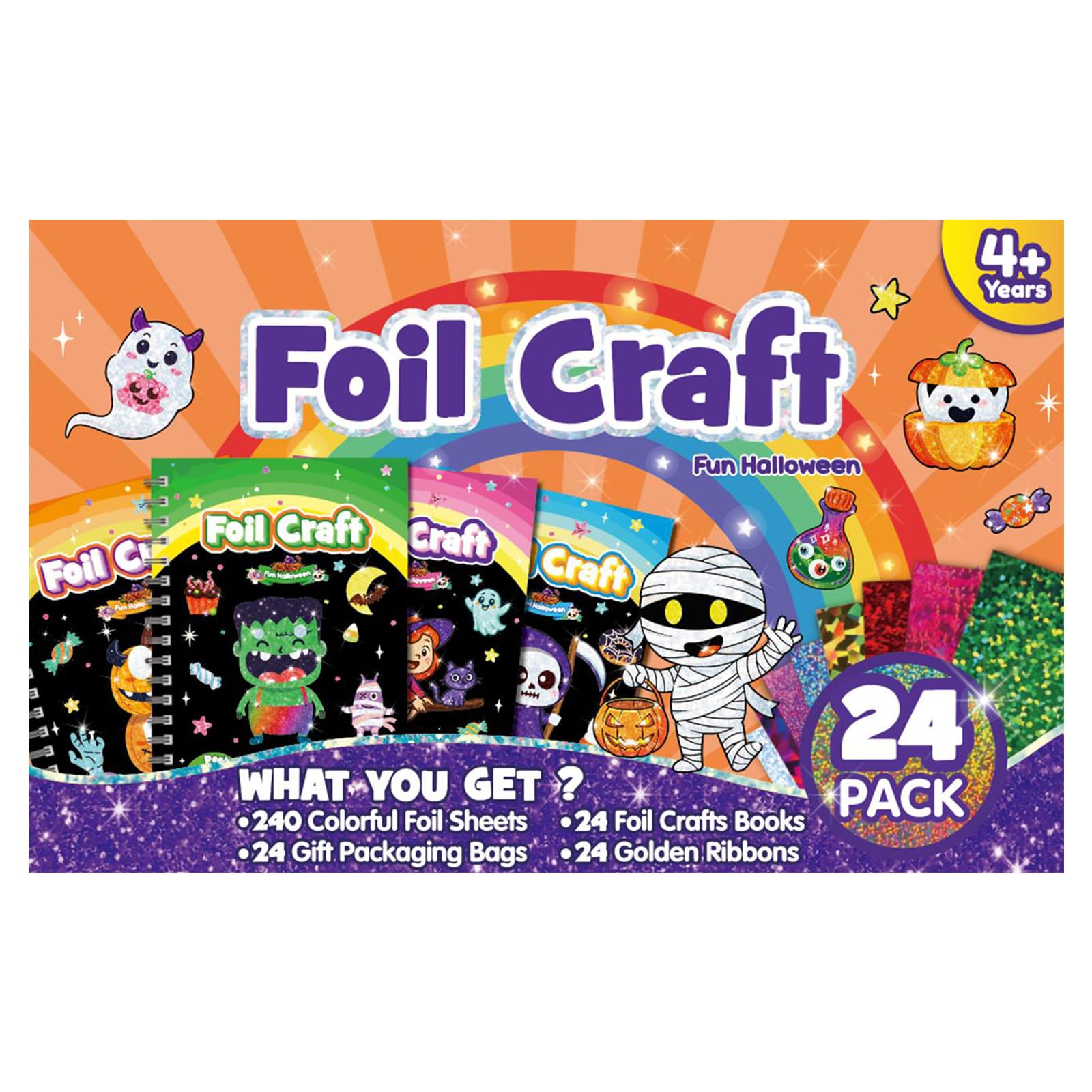 Halloween Foil Art, Party Bag Fillers for Kids, Foil Craft Colouring Books