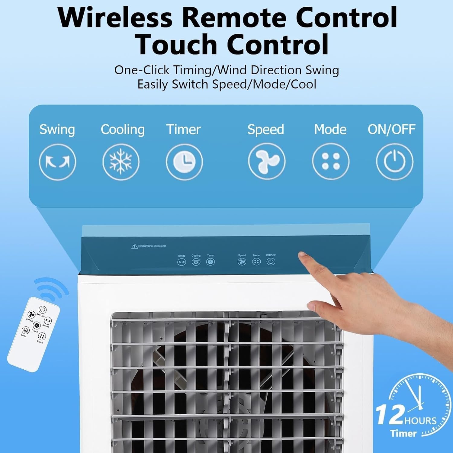 Enfriador de aire evaporativo, enfriador de pantano de 1800 CFM con control remoto, tanque de agua grande de 8.4 galones, ventilador de enfriamiento de 3 velocidades, 4 paquetes de hielo, aire 5
