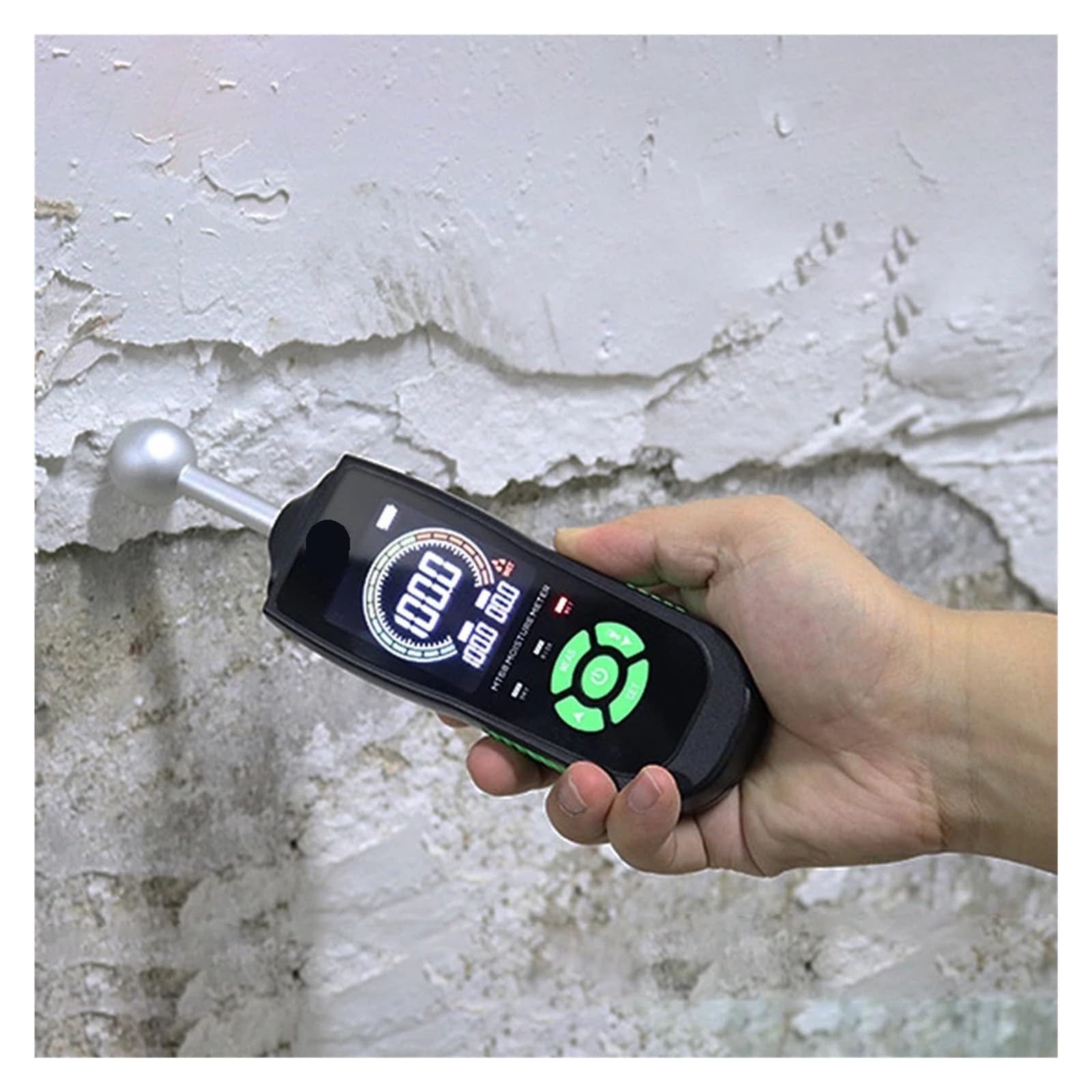 Feuchtigkeitsmesser, Digitaler Feuchtigkeitsmesser ohne Stift, Alarm, Holzfeuchtigkeitsmesser, hintergrundbeleuchteter LCD-Bildschirm, Feuchtigkeitstester