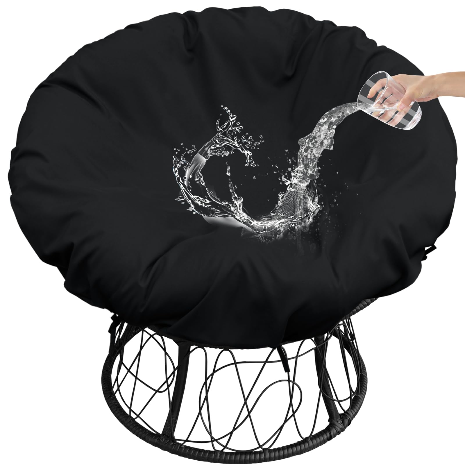 Rkufoze Papasan Chair Cover, 55-Inch Waterproof Papasan Covers with Zipper and Straps, Washable (Black, 55in/140cm)