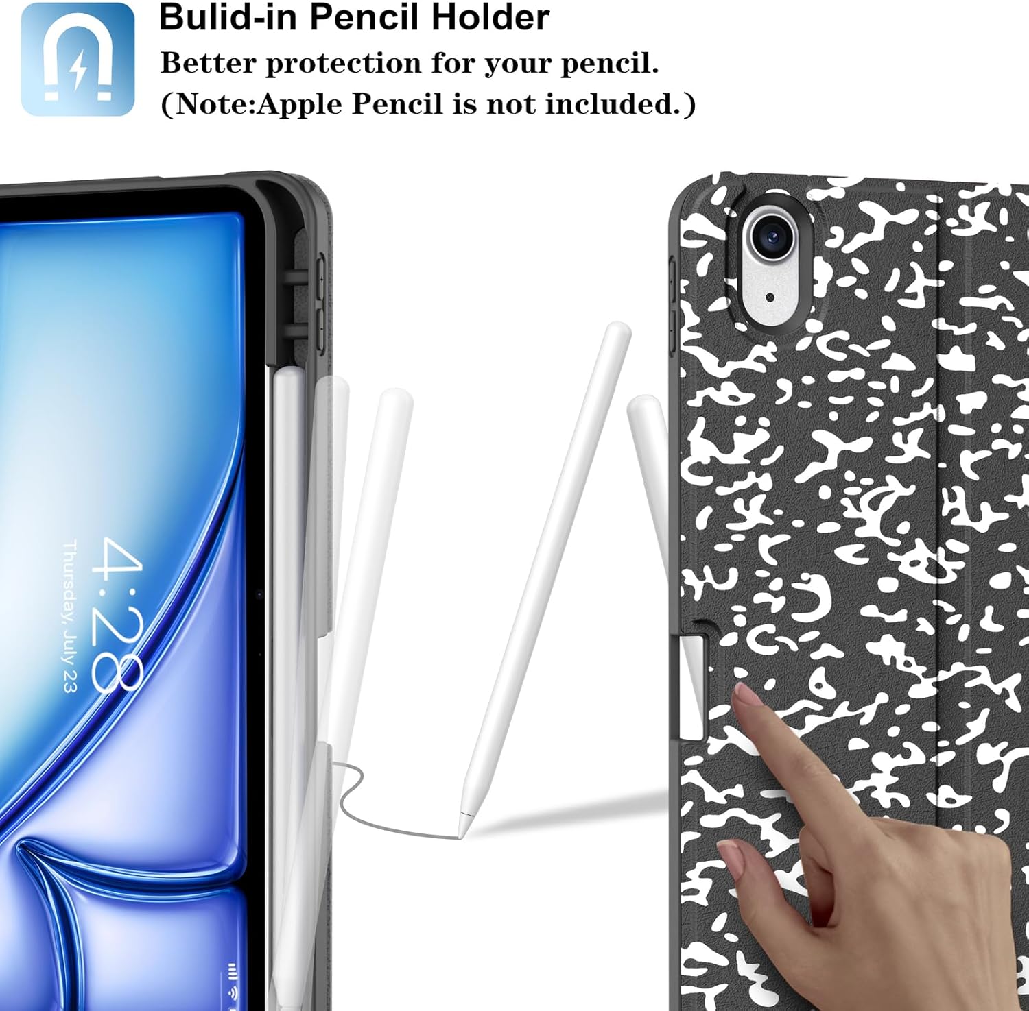 Supveco Keyboard Case for iPad Air 11 Inch (M3 2025,M2 2024),iPad Air 5th/4th Generation with Pencil Holder-7 Colors Backlit Wireless Detachable Folio Keyboard Cover with Soft TPU Back-Black - Image 2