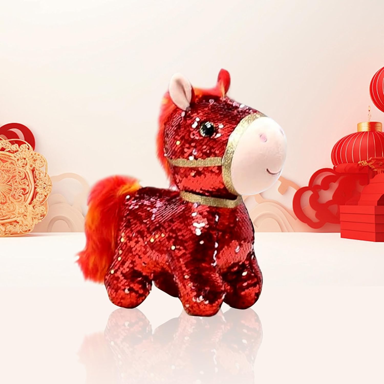 2026 Chinese New Year Plush Decoration Year of The Horse Hanging Ornaments Mascot Plush for Spring Festival Lunar New Year Zodiac Souvenir Party Gift Home Office Car Window Décor (Glittering Horse)