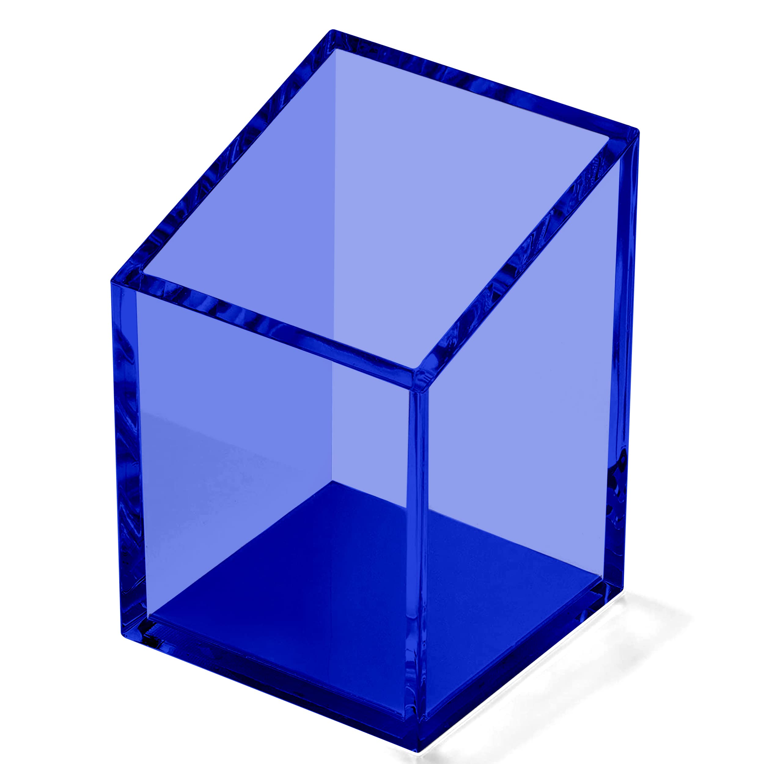 OfficeGoods Acrylic Pen & Pencil Holder - Modern Trapezoid Design - Beautiful Desk Organizer for Home or Office - Contrasting Metal Base - 3" Square w