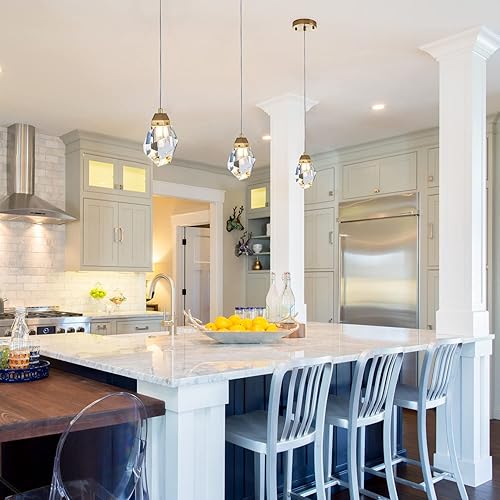 Miniatura 5 de Lámpara colgante de cristal de diamante de 1 luz, mini luz colgante de techo en acabado de latón cepillado dorado, prisma que cambia de color, luz