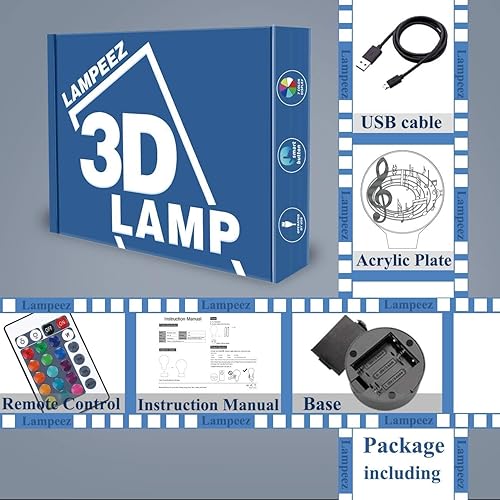 Miniatura 6 de Lampeez Lámpara LED de ilusión con nota musical 3D, 16 cambios de color, decoración del hogar, regalos de cumpleaños para niños y niñas, increíble