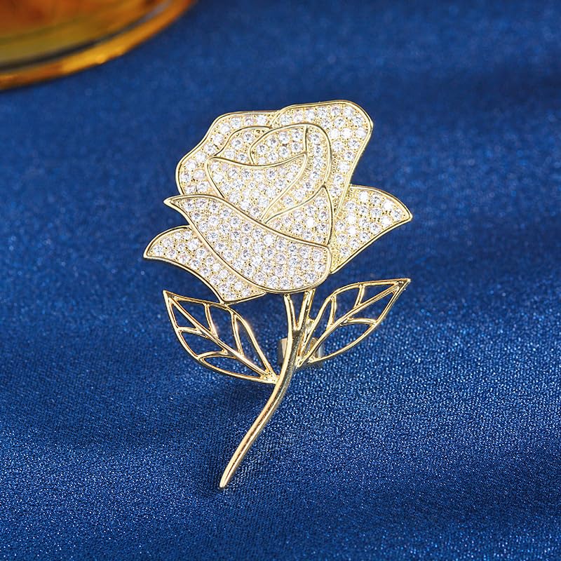 Image of Flower Brooch Pins for Women Red Rose Flower Pin Dress Sweater Jacket Costume Jewelry Pins Wedding Holiday Gift Accessories (Gold Rose)