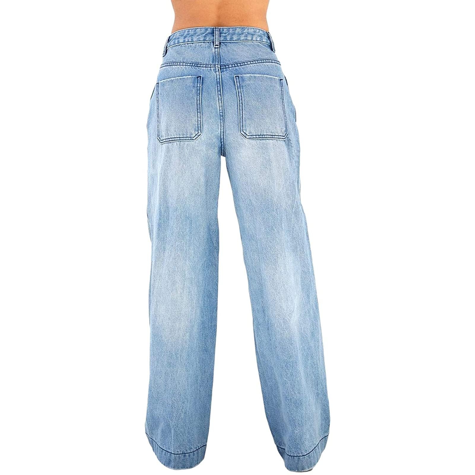 Donne Gamba Larga Jeans Gotico Baggy Denim Pantaloni a Vita Alta Punk Sciolti Pantaloni Diritti e Ragazza Streetwear