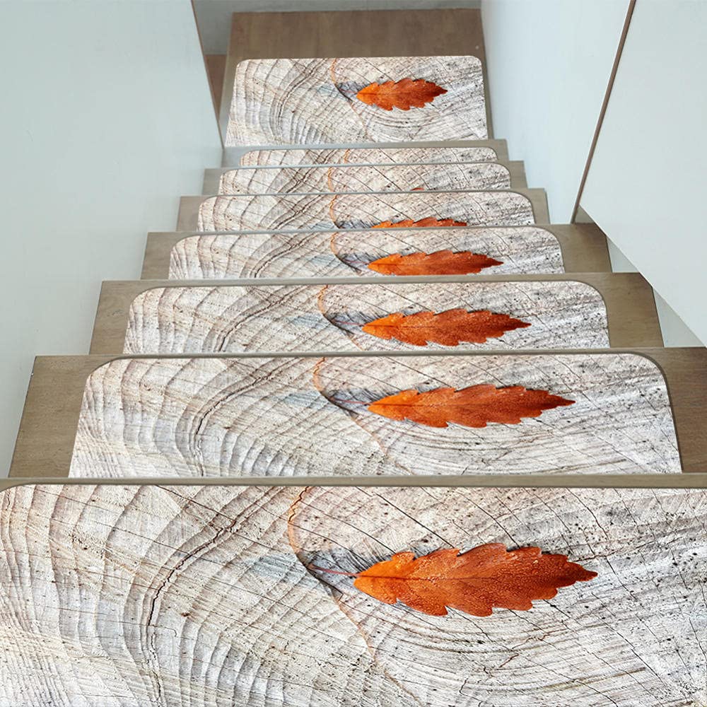 Alfombra para peldaños de Escalera|Alfombras para escaleras con Hermoso diseño de Plantas Florales|Almohadillas Antideslizantes para escaleras