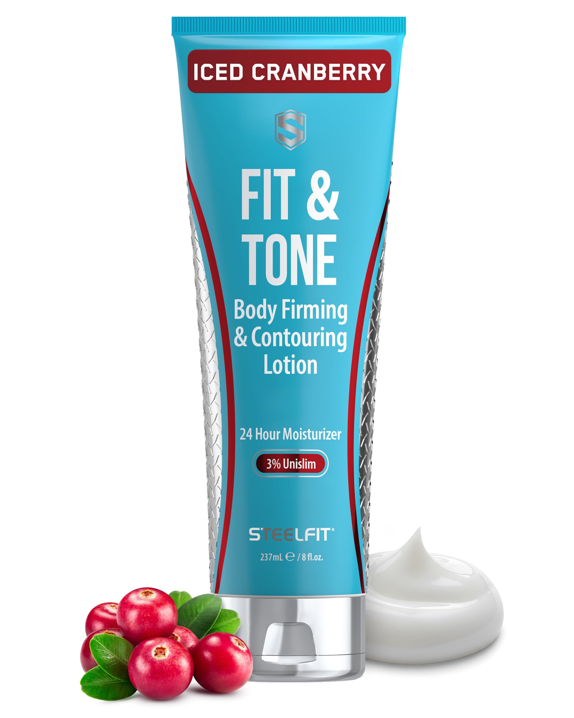SteelFit Firming Body Lotion - Contouring & Skin Tightening Cream for Body - Firm & Tone Cellulite Remover for Legs Belly & Saggy Skin - Nourishing & Soothing with Shea & Cocoa Butter - Iced Cranberry