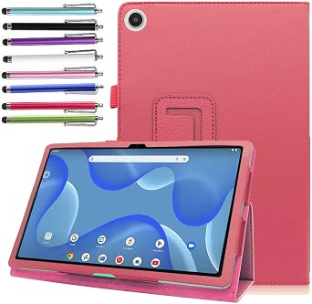 PU Leather Case for 2023 Onn 10.4" Tablet Pro - Magnetic Folio Stand Cover with 1 Random Stylus Hot Pink