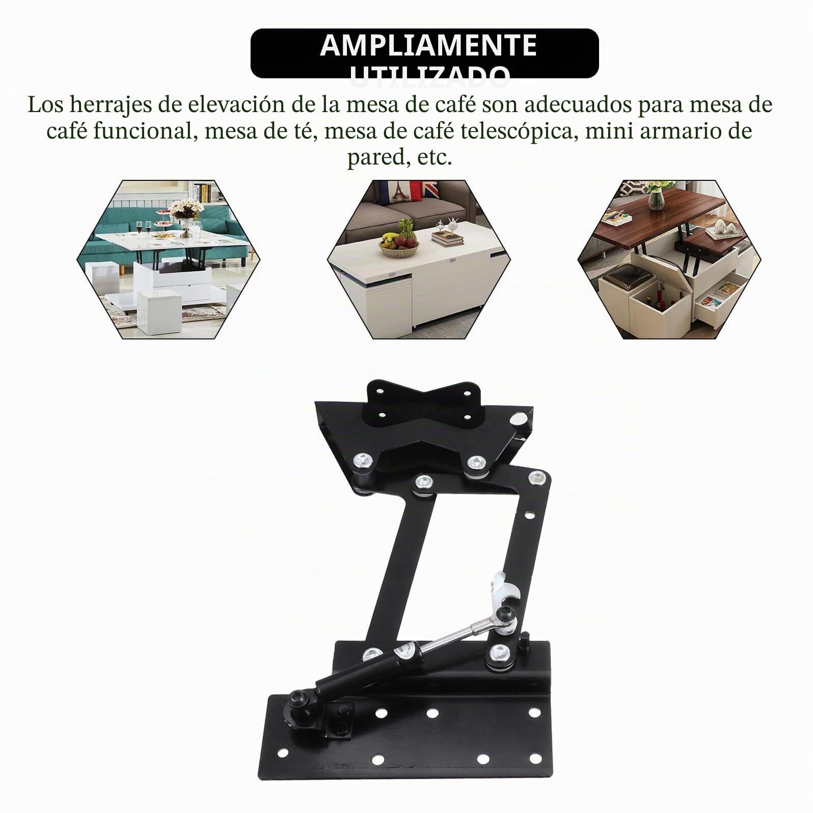 Mecanismo Hidráulico con Bisagra para Mesa Centro Elevable Marco Resistente con Amortiguador de Gas Multifuncional para Muebles Extensibles y Ahorro de Espacio