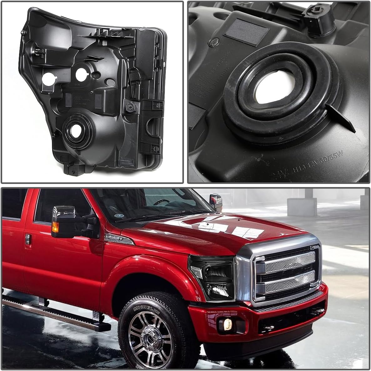 DNA MOTORING HL-OH-FSU13-BK-CL1 Black Housing Headlights Replacement Compatible with 11-16 F-250 / F-350 / F-450 / F-550 Super Duty