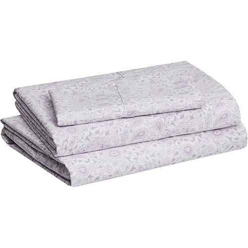 Amazon Basics Lightweight Super Soft Easy Care Microfiber Bed Sheet Set with 14" Deep Pockets - Twin XL, Lavender Paisley