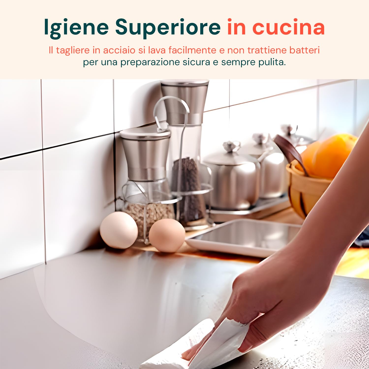 Avilia - Tagliere Acciaio Inox 40x50cm Antibatterico per Impastare e Cucina Professionale, Piano di lavoro igienico - per impastare Pane, Pizza, Dolci