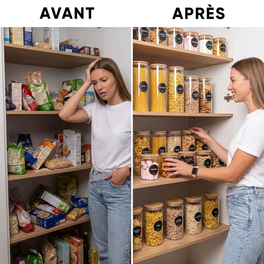 Deco haus® Bocaux en Verre Hermétique Lot de 4 [+ÉTIQUETTES] - Bocal en Verre avec Couvercle 4x1400ml - Bocal Rangement Cuisine - Bocaux de Conservation - Boite Anti Mites - Pot Hermétique Alimentaire