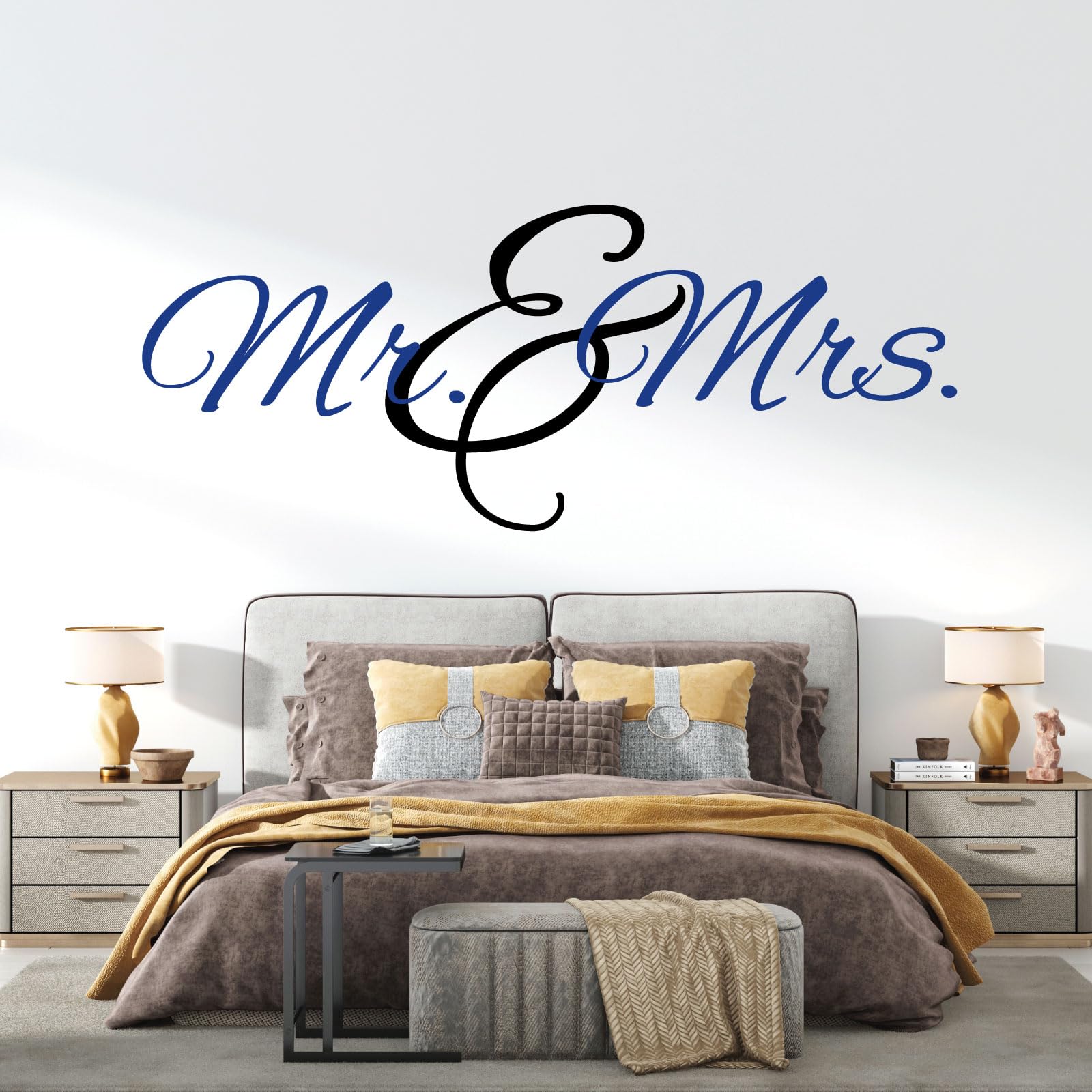 Mr & Mrs Monogramm – Familie Schlafzimmer Wandtattoo (2 Farben) [mittelblau]
