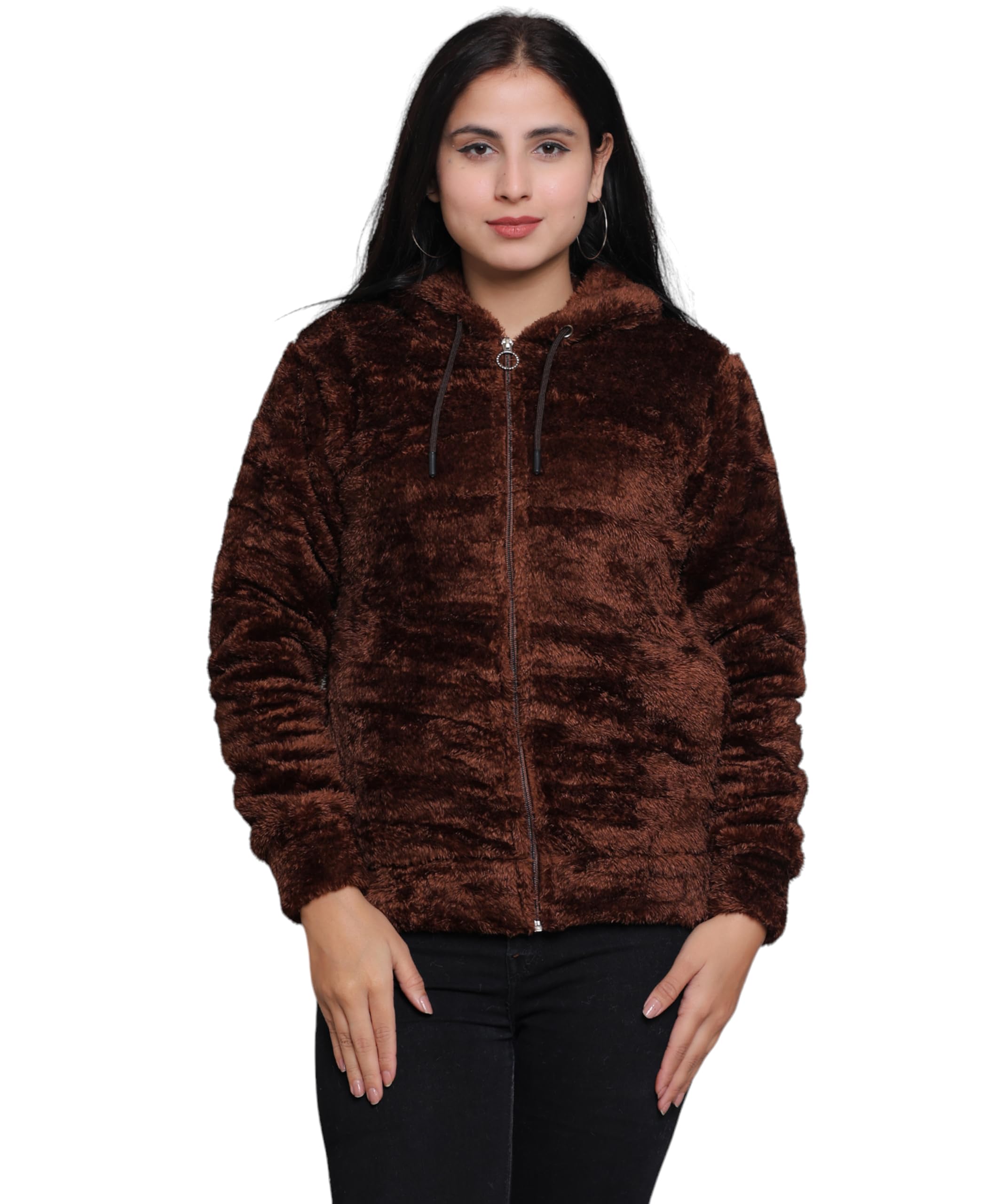 madamozi Women’s Plush Hooded Winter Jacket with Front Zipper, Ultra-Soft Furry Fabric, Warm & Cozy Full Sleeves Sweatshirt for Cold Weather, Casual Outdoor Wear-picture-19