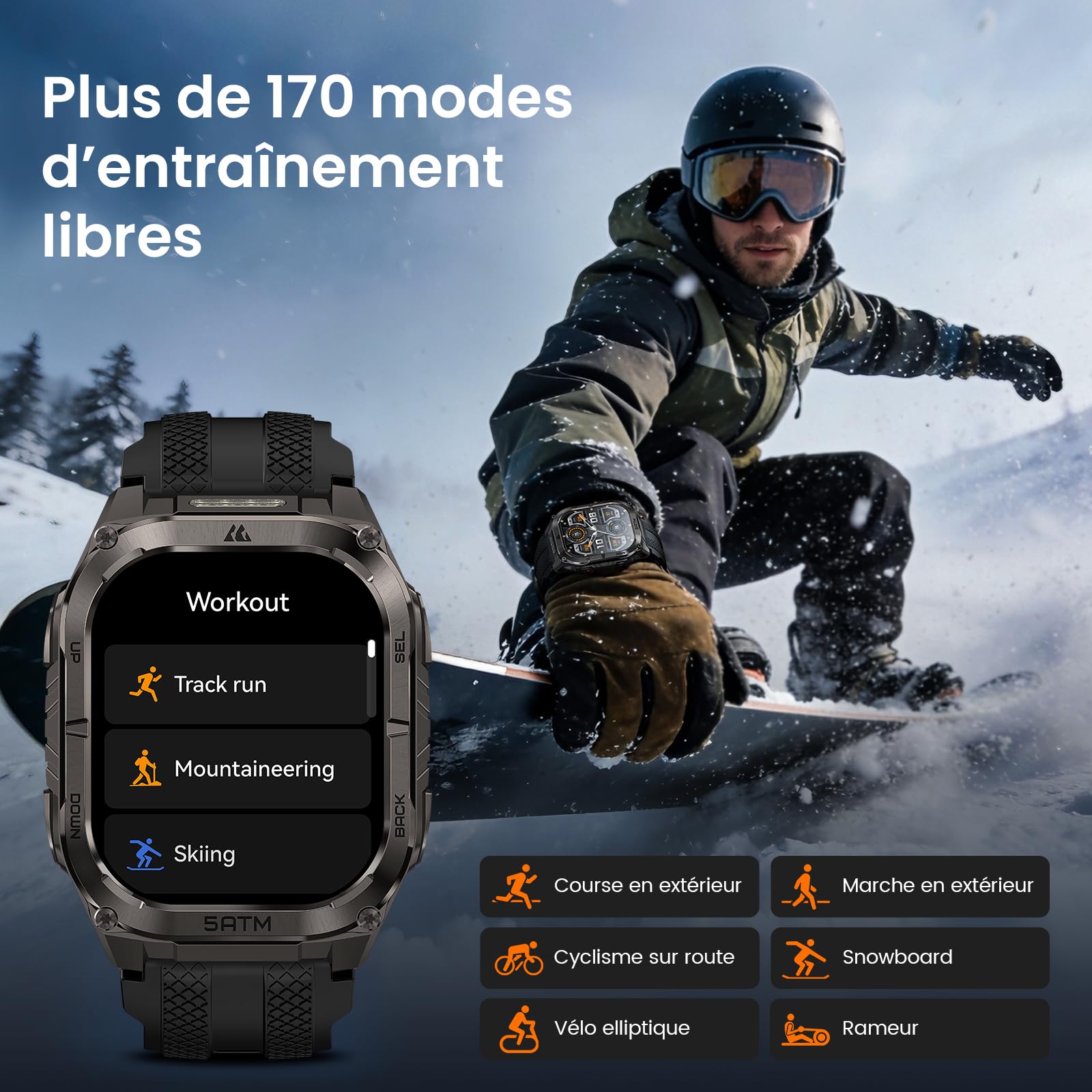 KOSPET Tank M4C Montre Connectée Homme GPS, Lampe Torche LED, 1.96'' AMOLED (Noir) | Étanche 5 ATM, IP69K, Talkie-Walkie, 15 Jours Autonomie, Suivi de Santé et Sommeil, 170+ Mode Sport, Compatible Android & iOS
