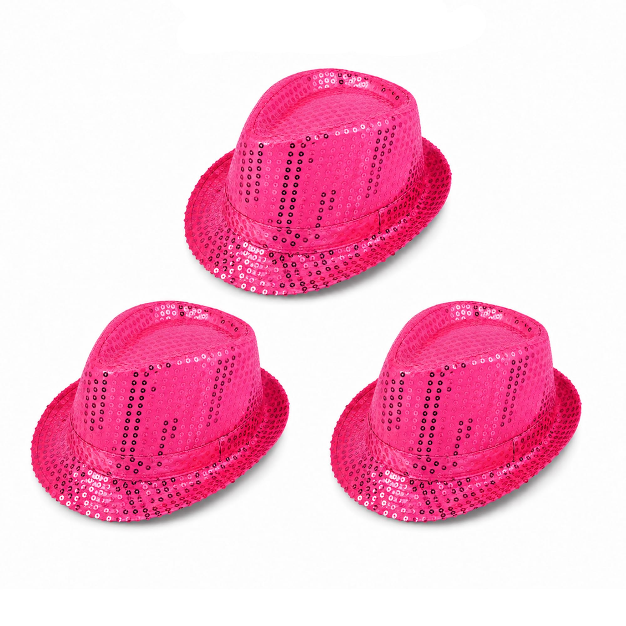 The Fancy Dress® Men Women Trilby Sequin Fedora HAT 1920'S Gangster HAT Dance Show Hiphop Fancy Dress Accessory (3 Pack Pink)