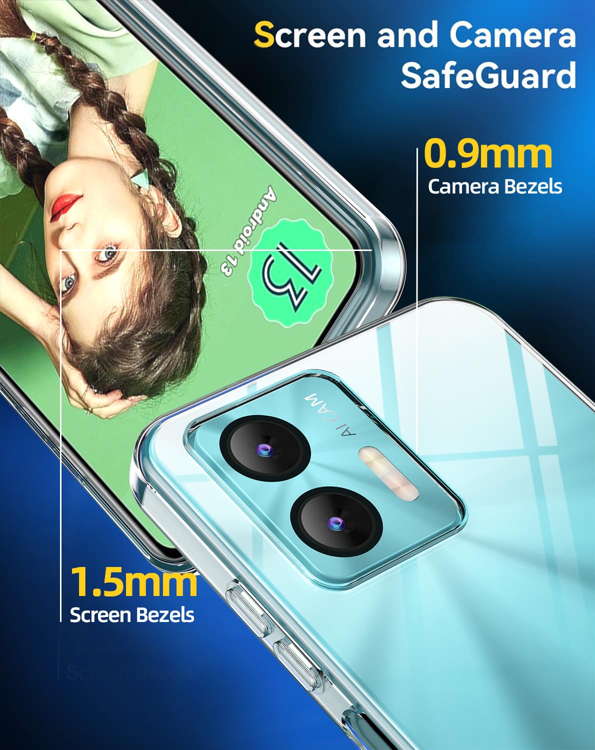 Cover Per Oukitel C36 + 2 Pellicole Vetro Temperato | Bumper TPU Nero Antiscivolo | Protezione Completa