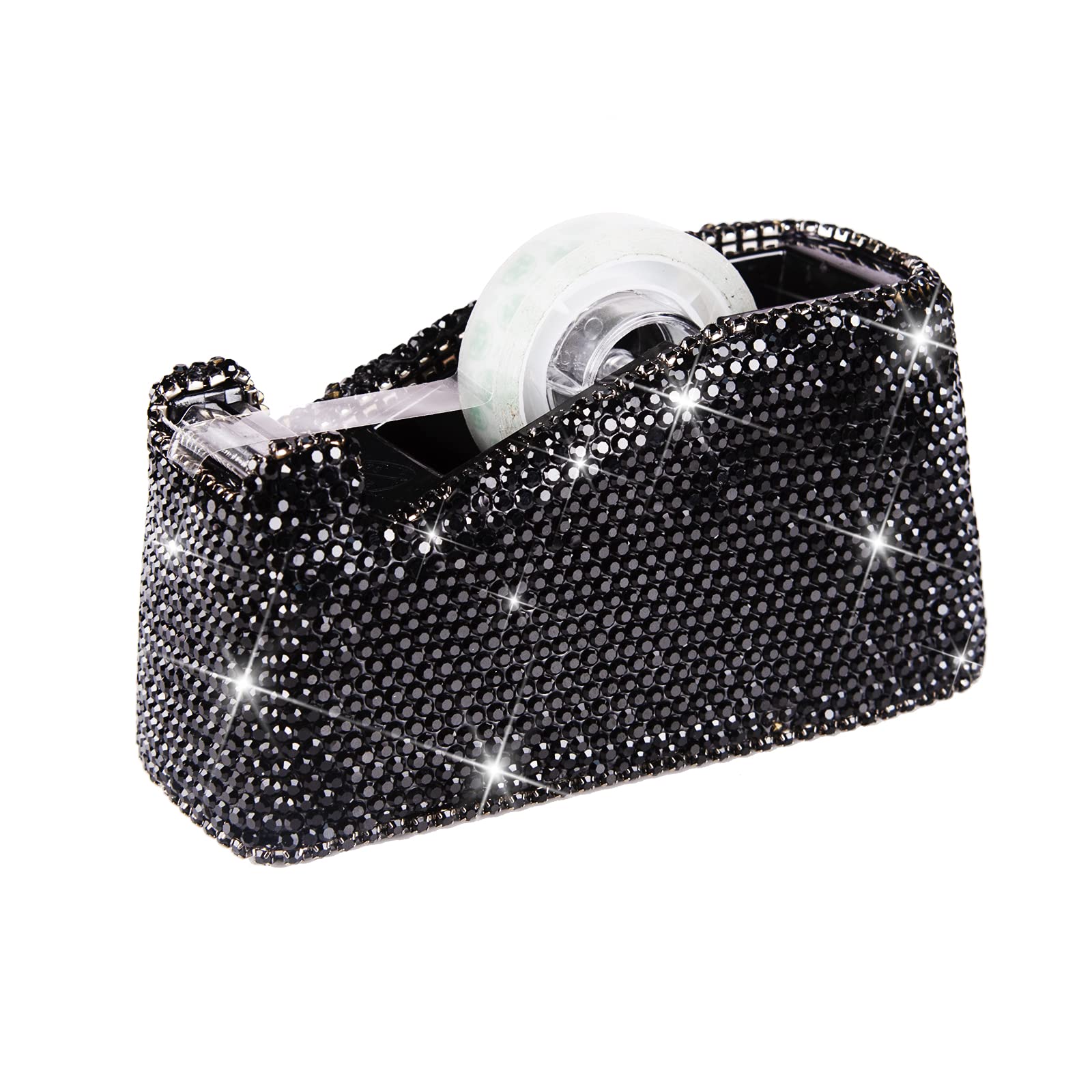 Bling Crystal Luxury Handmade Diamond Desktop Tape Dispenser for Fashion Girls Women (Black)
