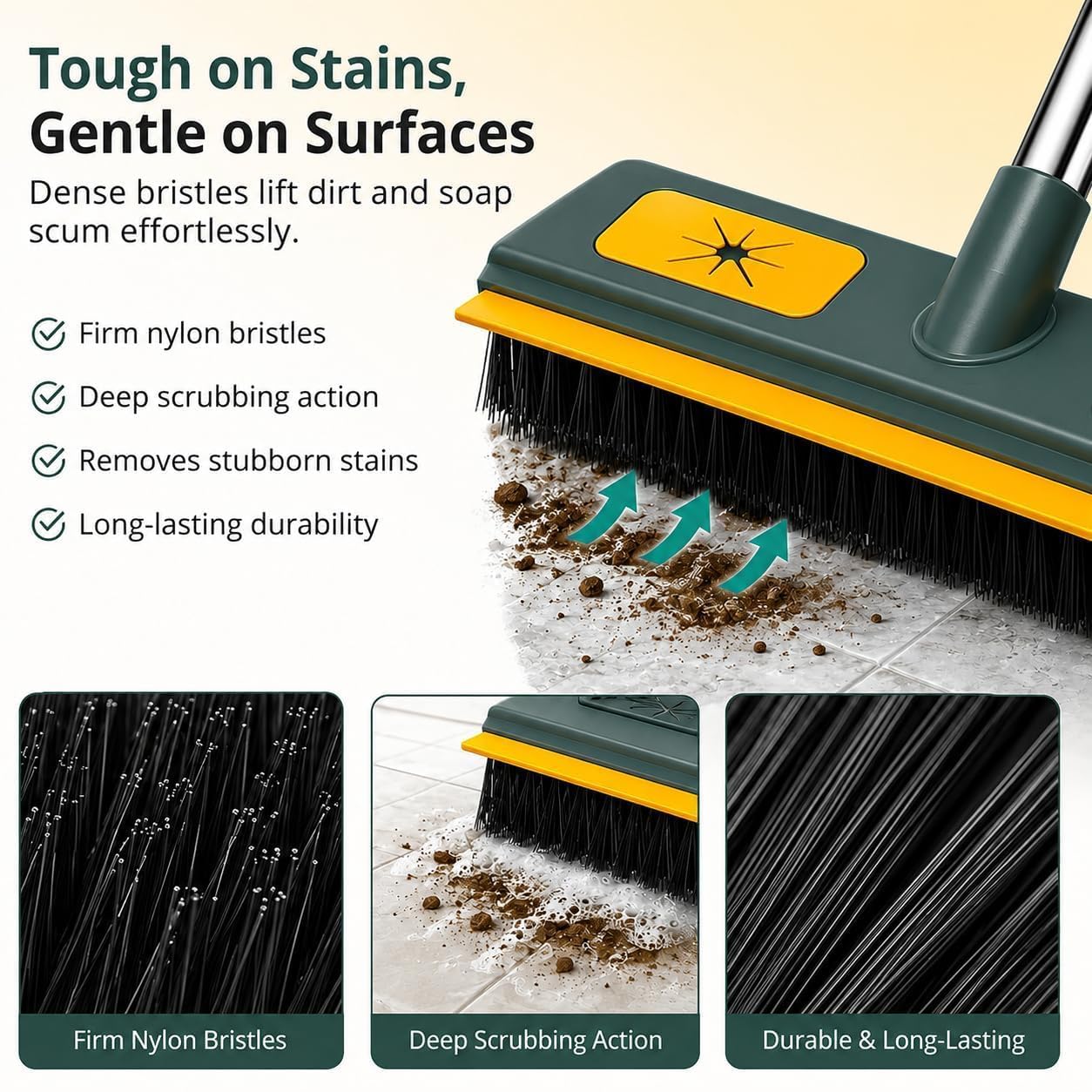 FAZMoss Cleaning Brush with Wiper - 3-in-1 Floor Scrubber -3