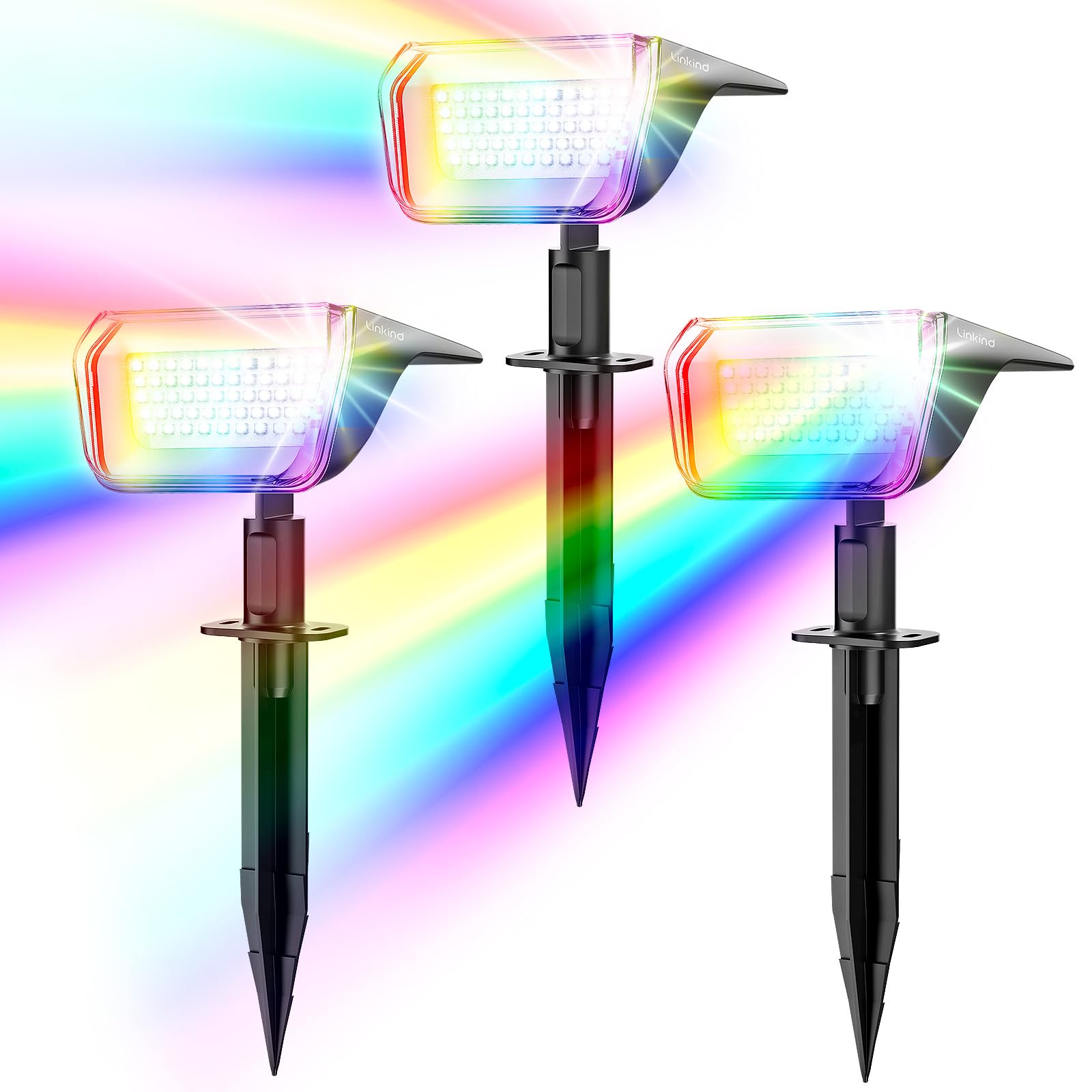Linkind Halloween Bunte Solar Gartenleuchte für außen, RGB & Weiß 10 Modi Solar Außenlampen mit Ladeindikator & Ultra-lange Leuchtdauer, Winterfest Solarstrahler für Party, Weihnachten, 3 Stück