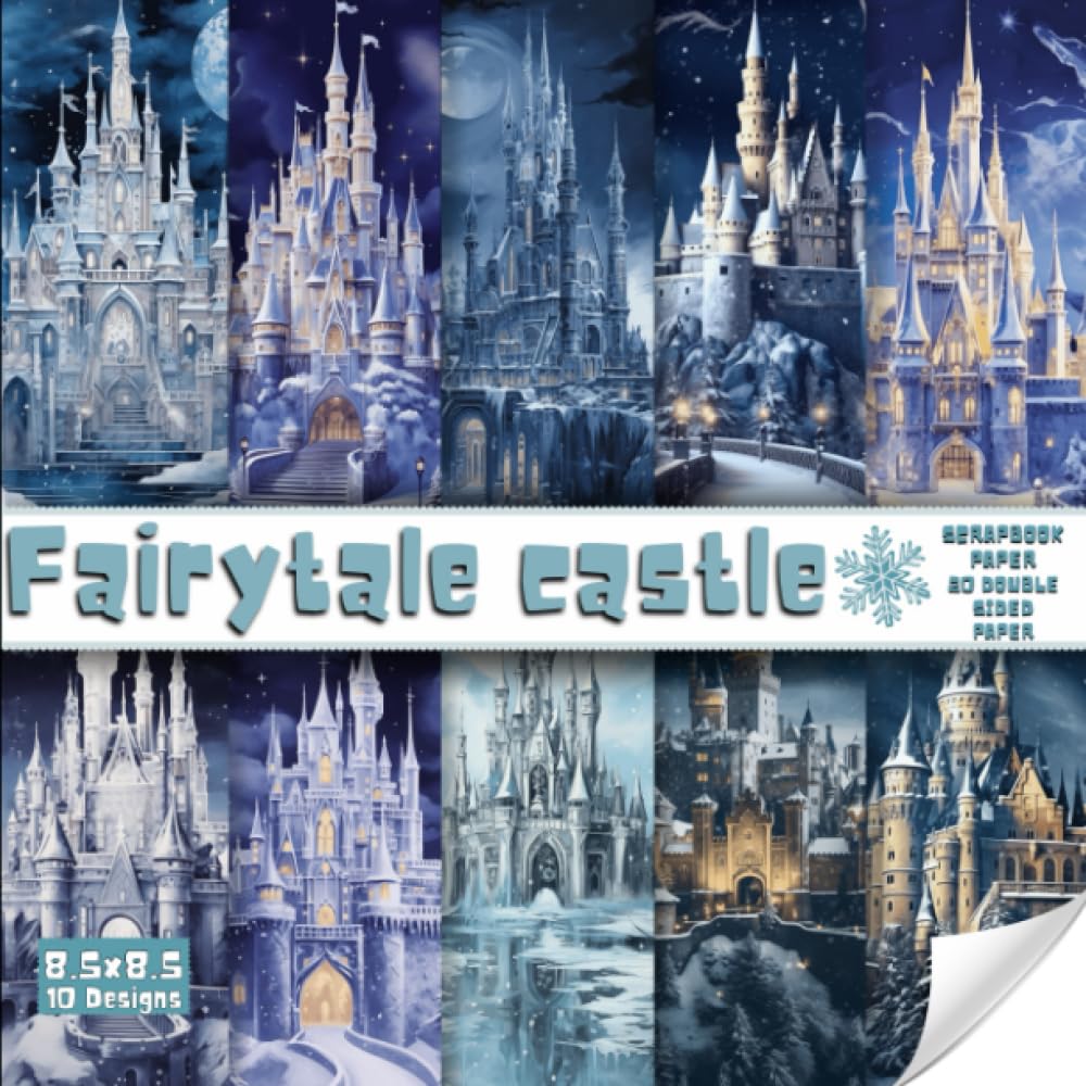 Fairytale castle scrapbook paper, 8.5x8.5, 10 Designs, 20 Double-Sided Sheets: Winter themed Scrapbooking Paper for Junk Journals, Decorative craft ... & Mixed Media, Origami, Collage & Card Making