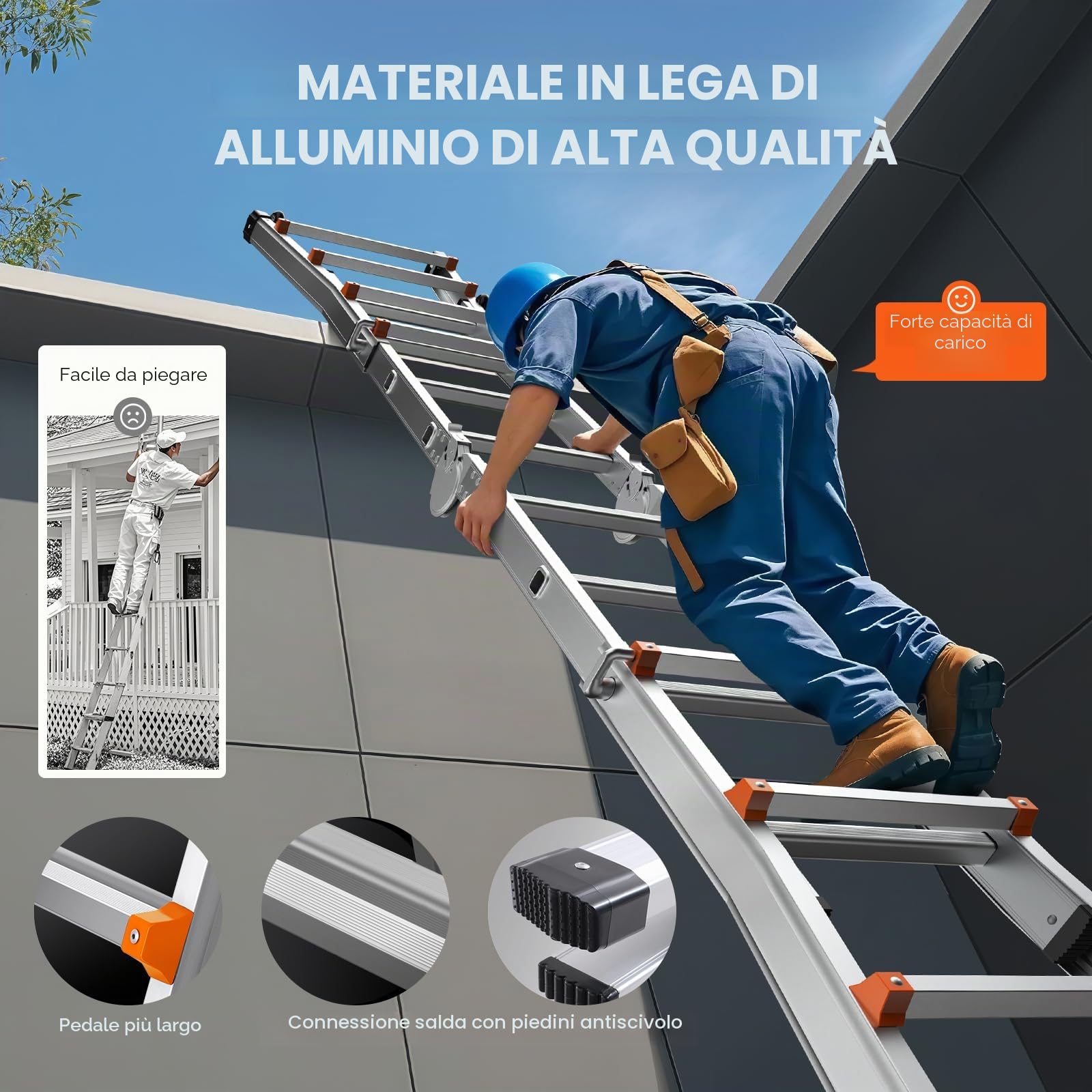 VEVOR Scala Telescopica con Telaio ad A 3350 mm Scala Estensibile Compatta in Alluminio, Scala Pieghevole Portatile Multifunzione per Camper, Scala Telescopica per Compiti, Capacità di Carico 149,7 kg