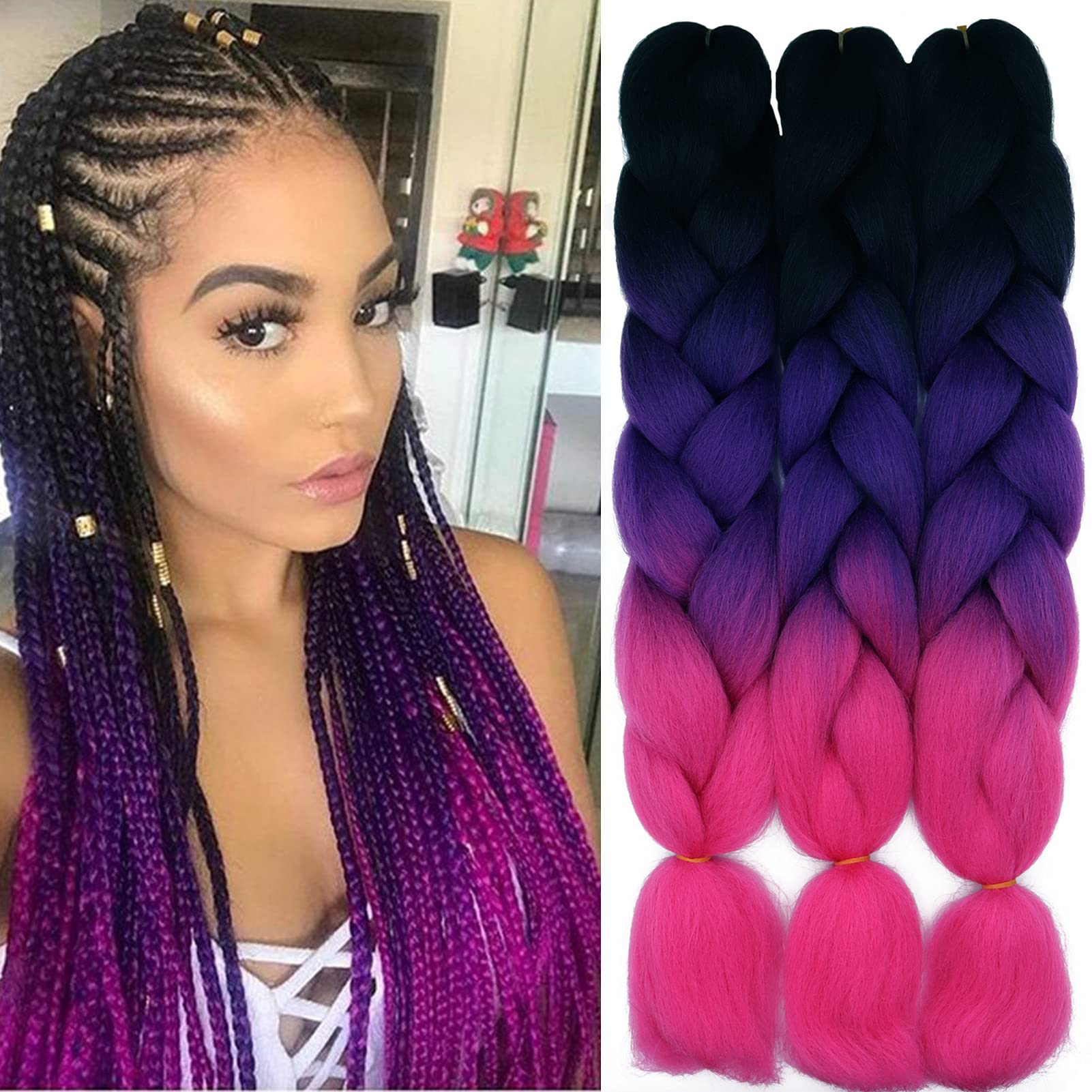 24inch Jumbo Braids Hair Extensions Ombre Braiding Hair Synthetic 3Pieces/lot Crochet Twist High Temperature African Box Braids, Sapphire Blue — view 135