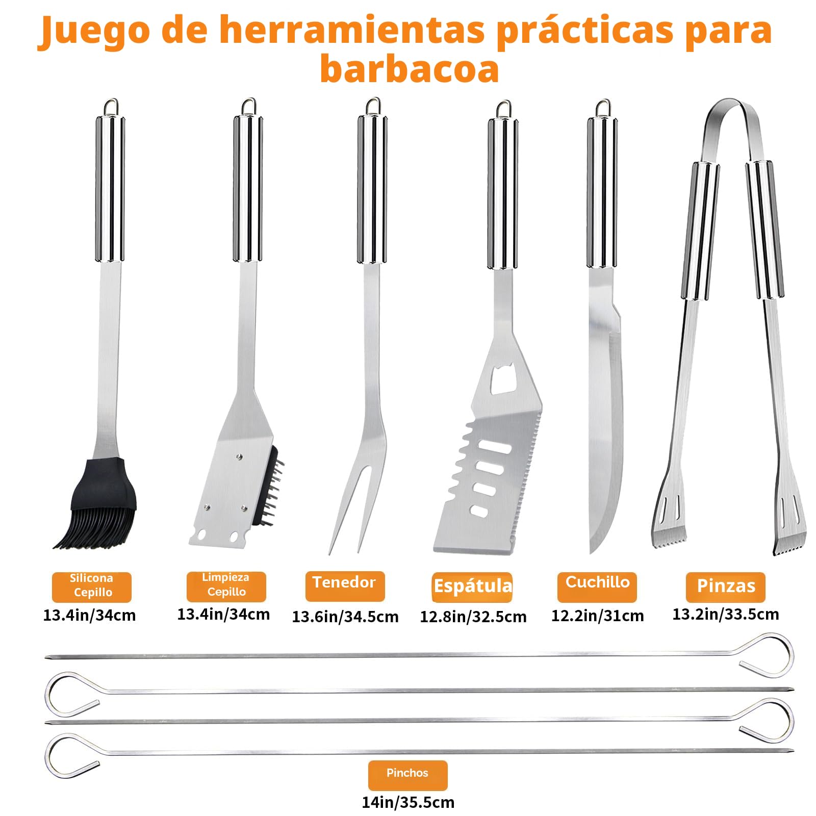 JUAUO 11Pcs Juego de Utensilios Barbacoa de Acero Inoxidable Profesionales Accesorios Barbacoas - Kit Barbacoa Prácticas con Bolsa Portatil - Herramientas Parrilla BBQ para Camping Picnic Exterior