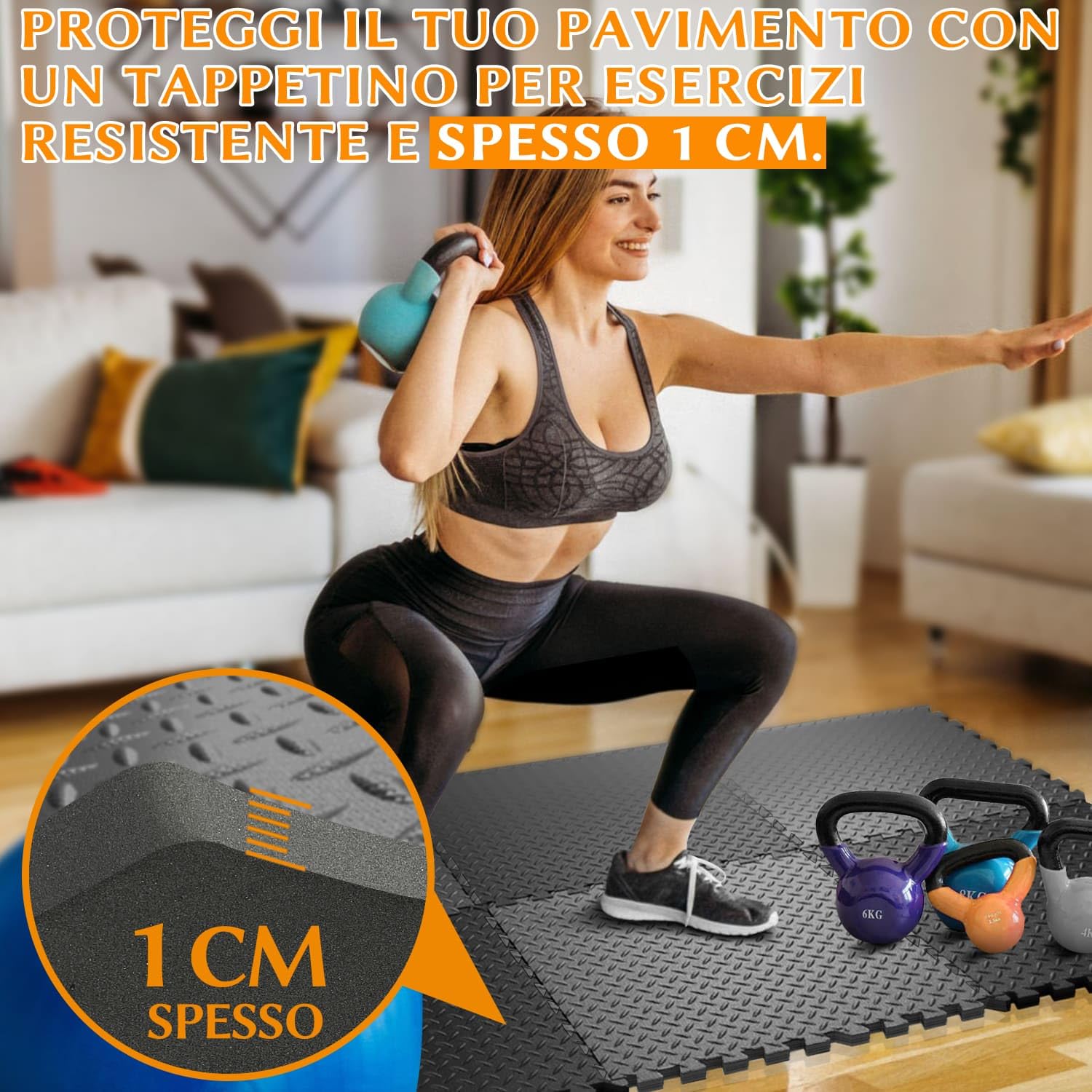 Tappetino Antiscivolo Tappetino Piastrelle Yoga/palestra In EVA, 60x60 Cm, Spessore 12 Mm, Antiscivolo, Facile Pulizia Tappetini Ad Incastro - Foto 13