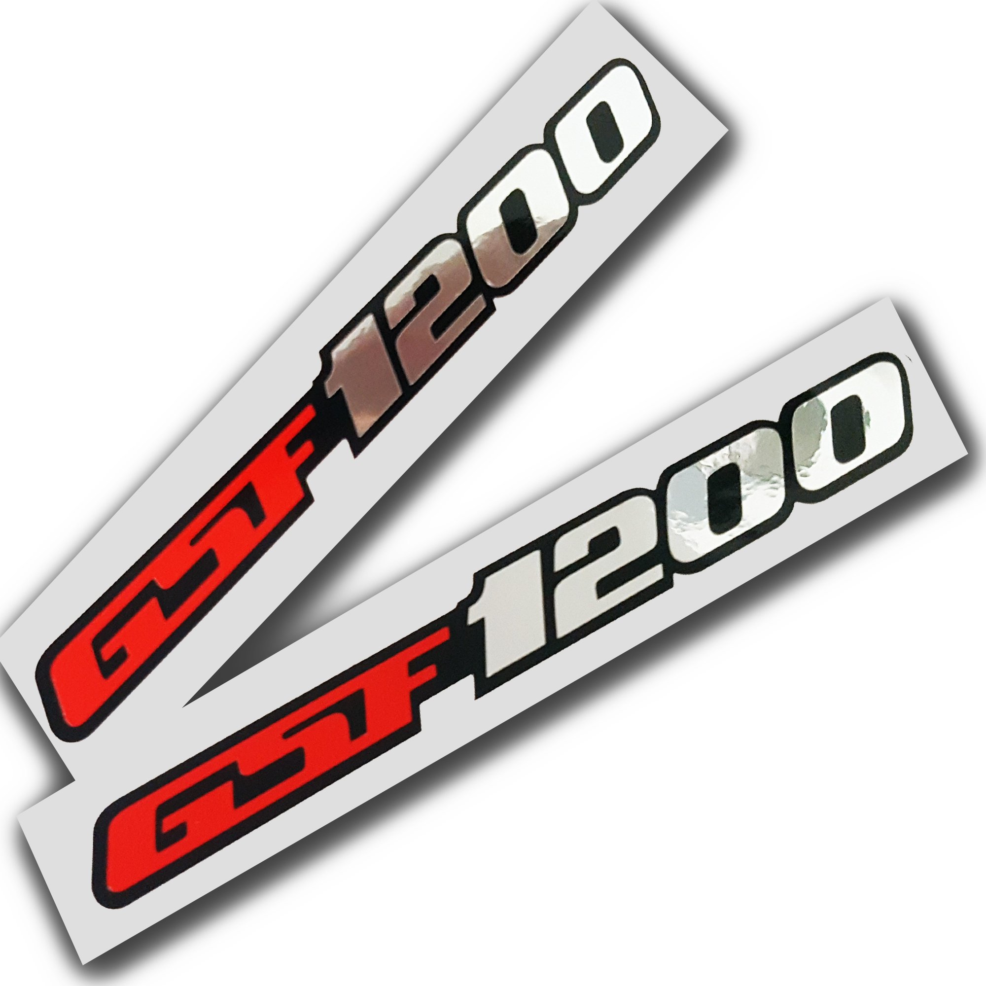 ziondesignsGSF 1200 Red,Silver chrome on black graphics decals stickers x 2