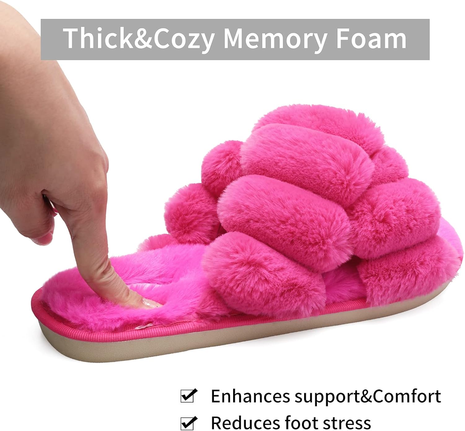 JIASUQI Women's Open Toe Slippers Fuzzy Fluffy House Slippers for Women Cozy Criss Cross Furry Slides Slippers - Image 4