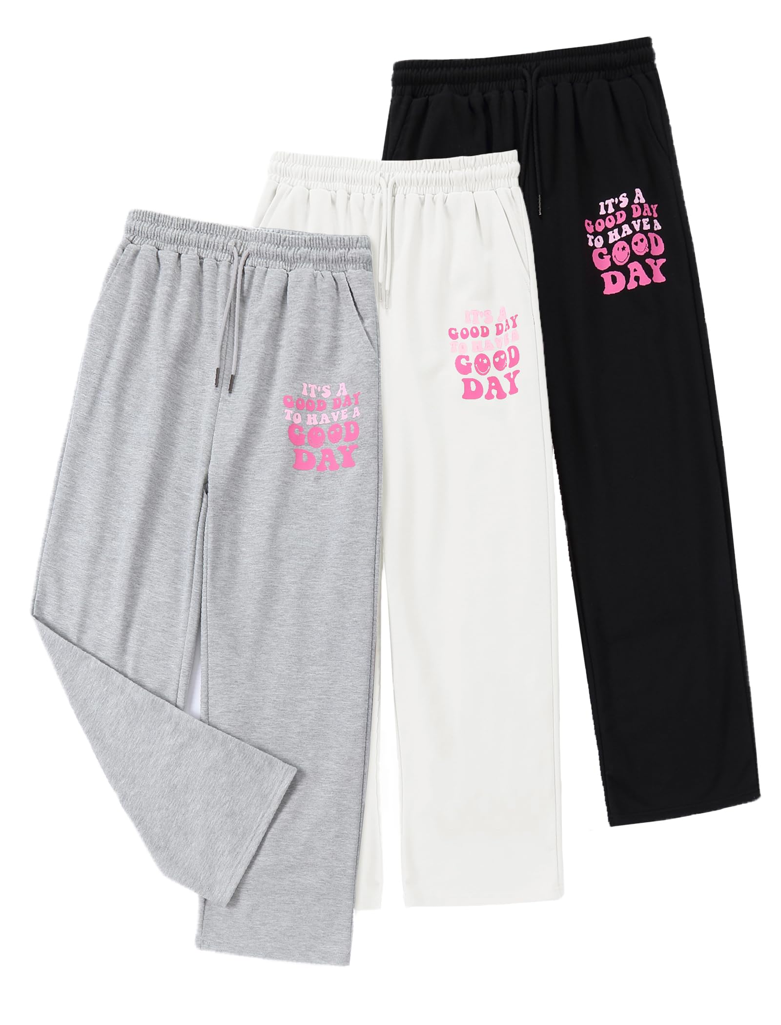 EXARUS 3 Pack Girls Sweatpants Joggers Teen Sweat Pants Wide Leg