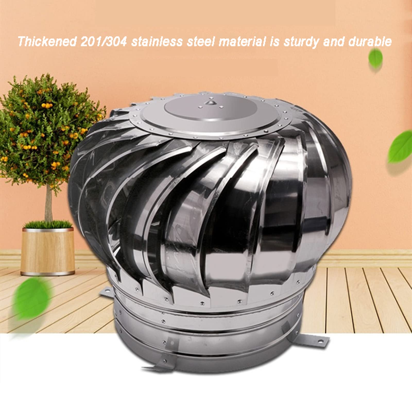 Tainless Stal Obrotowy Nasada kominowa, Wentylator turbinowy,Obrotowy Przeciwciągowy Nasada kominowa,Obrotowy Wentylator turbinowy Deszcz i śnieg Osłona Przewód kominowy Ochrona,400mm