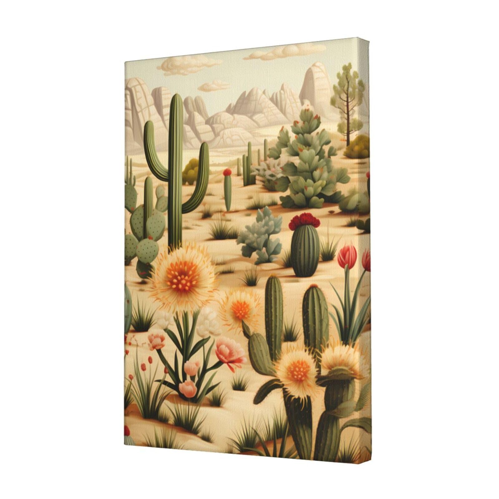 KLOPH Cactus and Other Patterns Canvas Wall Art for Living Room 12"x18" Modern Artwork Painting for Bathroom Hanging Canvas Prints Aesthetic Wallart for Bedroom Kitchen Office Wall Decor