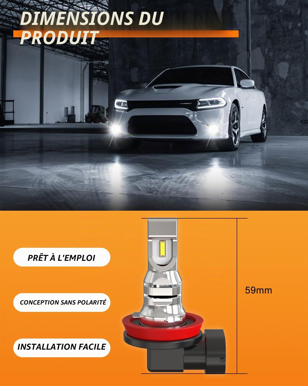 Ampoule H11 LED Antibrouillard H8 H9 H16 1:1 Mini Taille Remplacer Halogène pour Voiture LED Feux de Brouillard DRL Feux de Jour 6500K Blanc