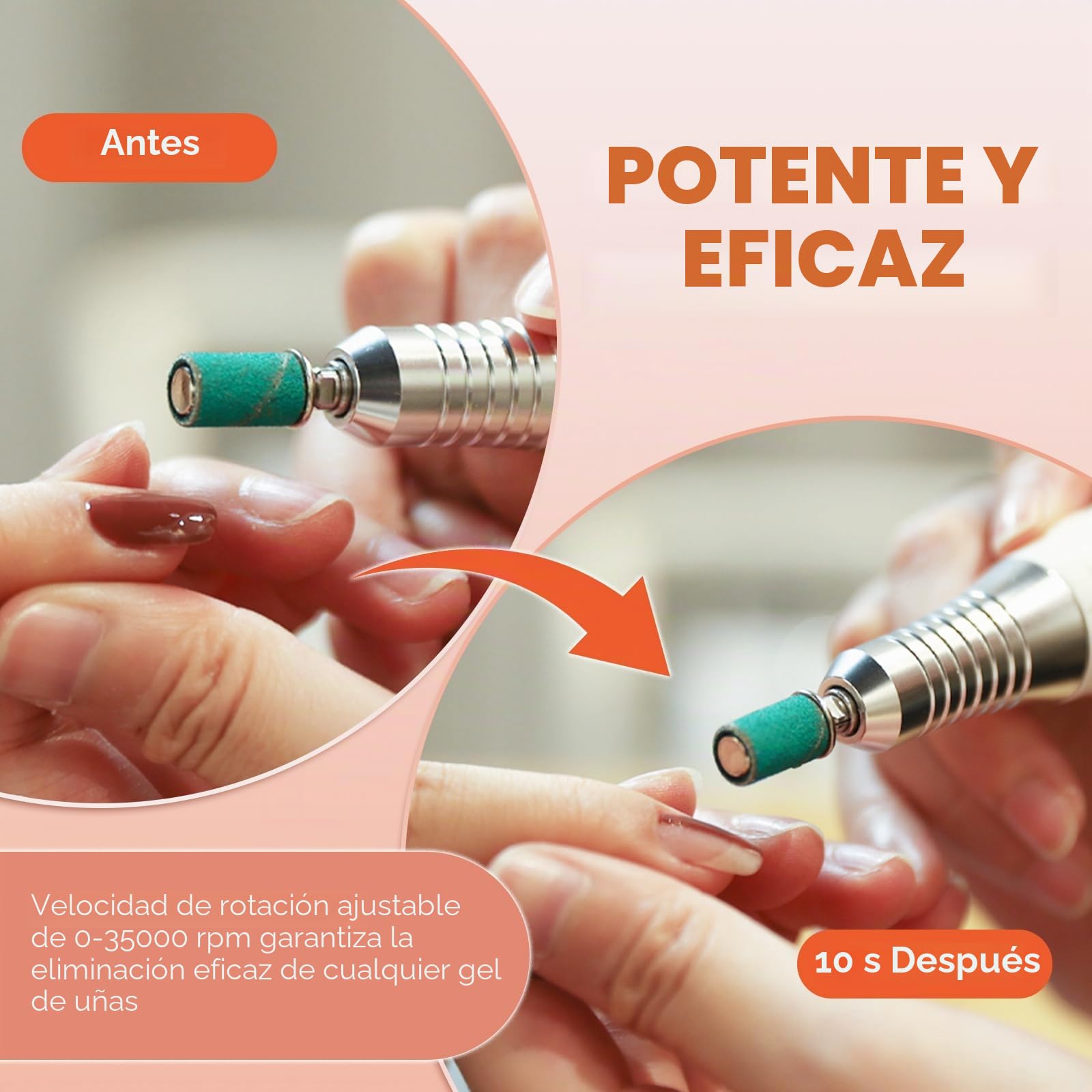 JCMASTER Torno para úñas profesional 35000 rpm lima de uñas eléctrica con pedal para geles acrílicos, cortaúñas eléctrico para estudio de esteticistas y en casa,manicura incl seis puntas, Rosa