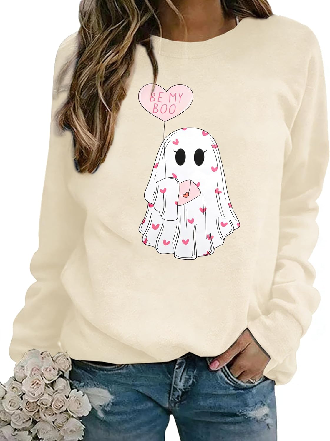 ASTANFY Valentine's Day Sweatshirt Valentines Shirt Women Be My Boo Shirt Valentines Gifts Long Sleeve Tee Tops - Image 2