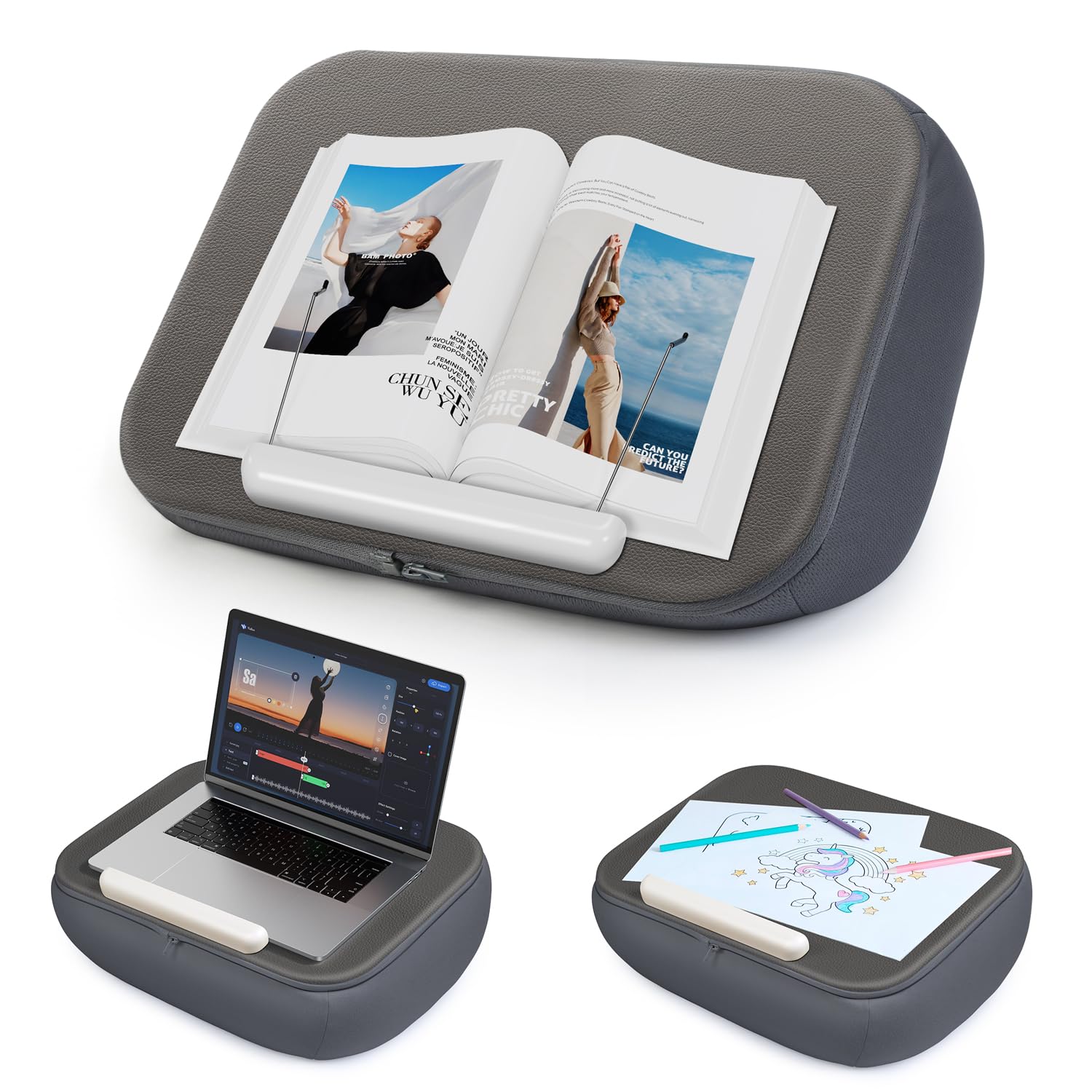 elitehood Soporte grande para libros, cómodo soporte para libros con almohadilla de almohada para leer manos libres en la cama, soporte para regazo para libros de cama, minimiza la tensión del cuello